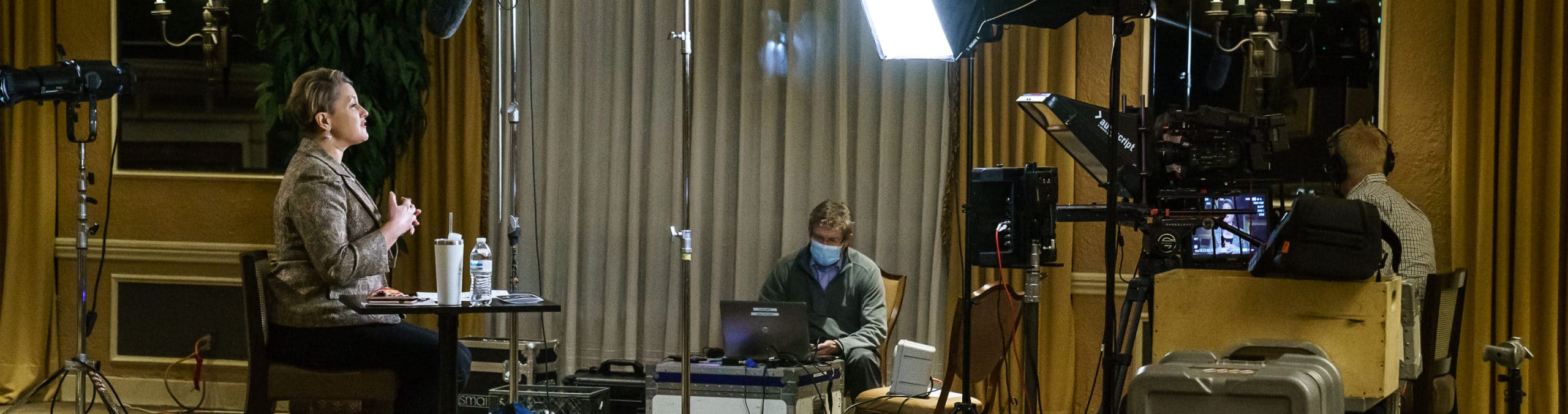 BTS of live streaming production, woman in profile