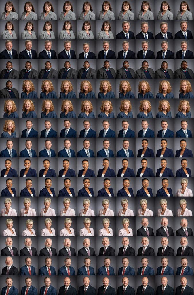 proof sheet collection of hundreds of thumbnail images of corporate portraits
